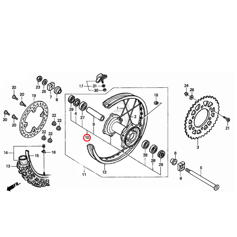 Cubo de Roda Traseiro Original Honda para CR125/250 05/07 CRF250 05/13 CRF250X 06/15 CRF450 06/12 CRF450X 06/15
