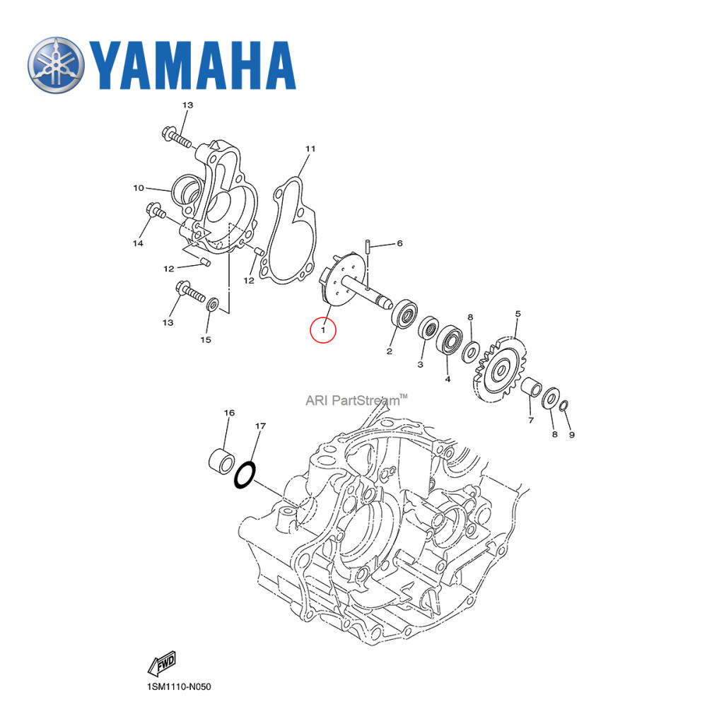 Eixo da Bomba D'Água Original Yamaha Para YZF 250 14/18 YZ 250FX 15/19 WRF 250 15/19 Com Rotor
