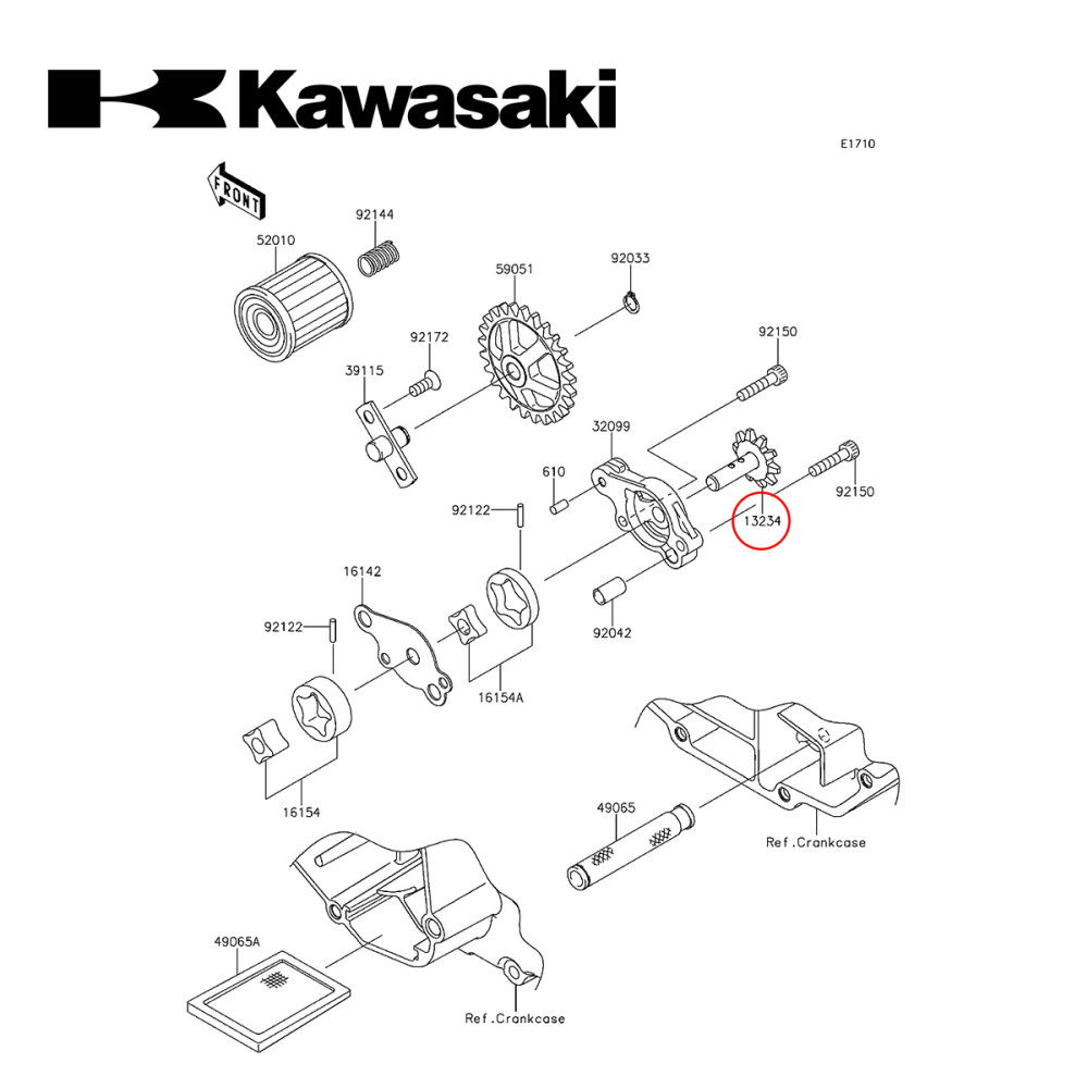 Eixo da Bomba de Óleo Original Kawasaki para KXF250 10/19