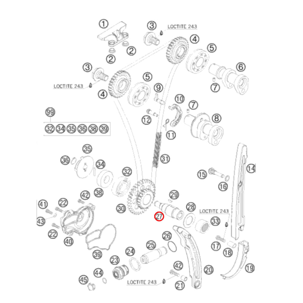 Eixo da Bomba D'Água Original KTM para SXF/XCF/XCFW250 08/13