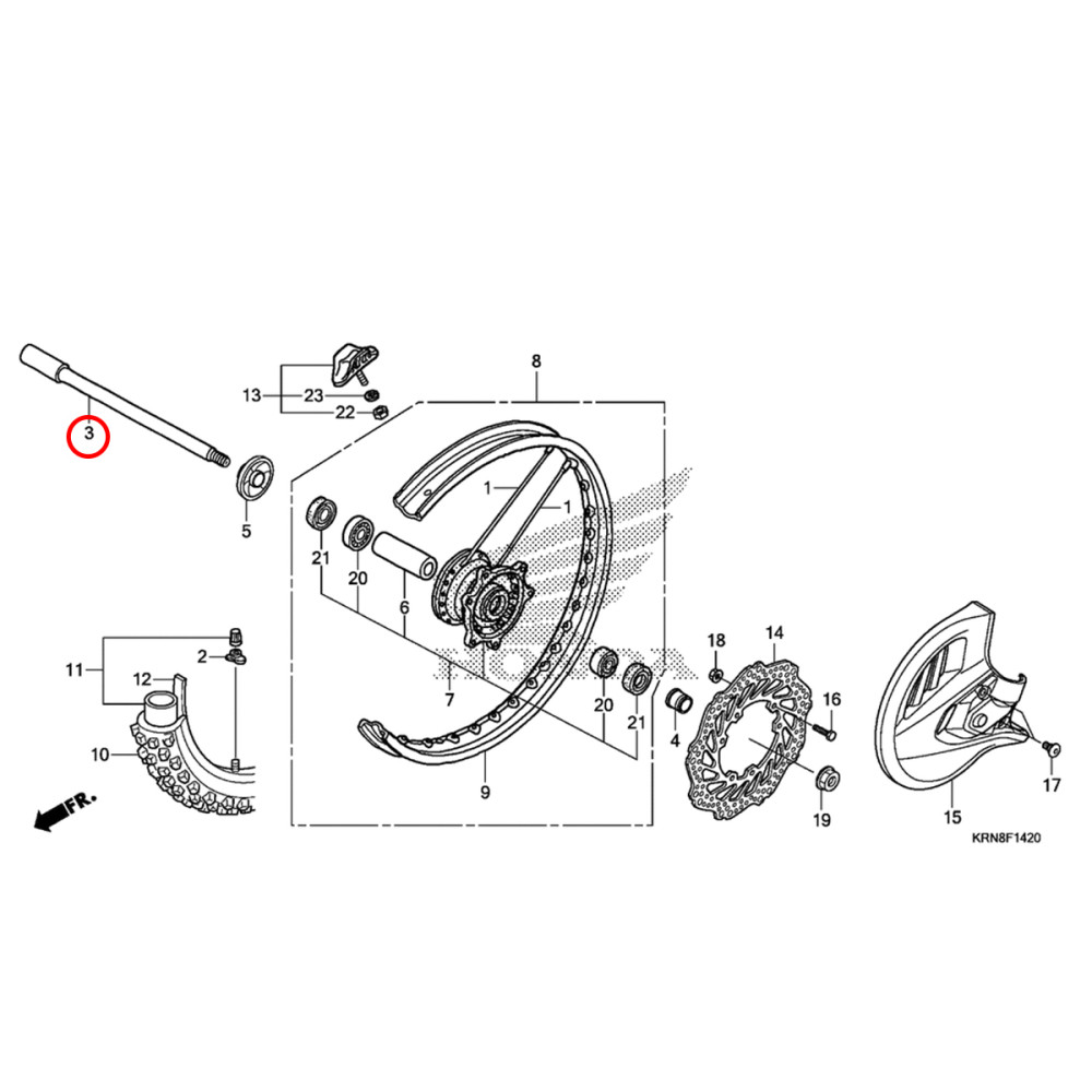 Eixo de Roda Dianteira Original Honda para CR125/250 04/07 CRF250/450 04/15