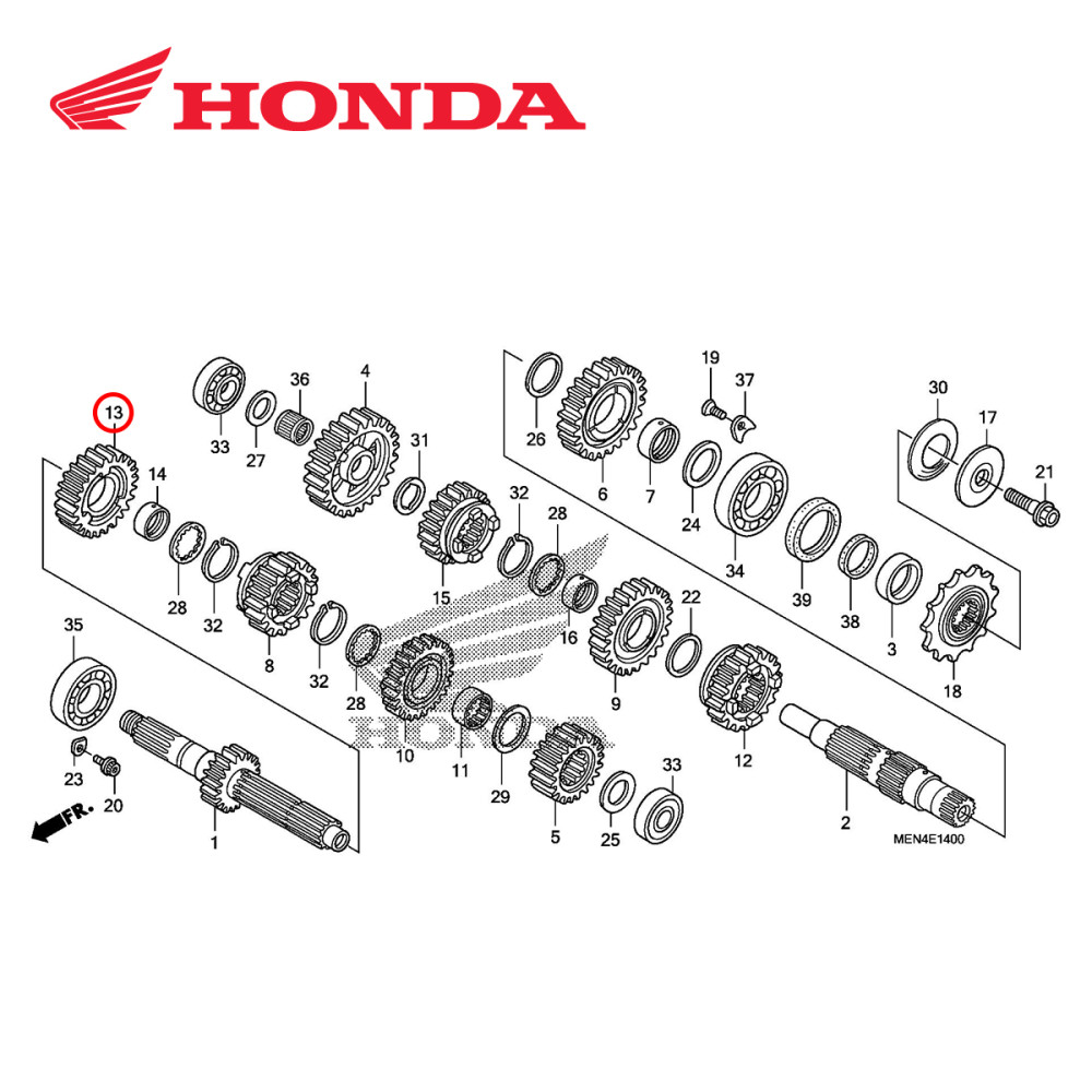 Engrenagem da Caixa de Cambio Original Honda para CRF450 09/12 22 Dentes