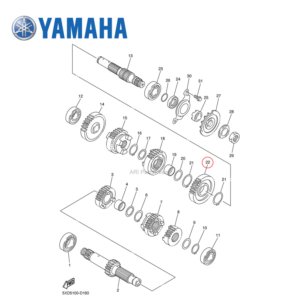 Engrenagem da Caixa de Cambio Original Yamaha para YZF450 03/05 25 Dentes