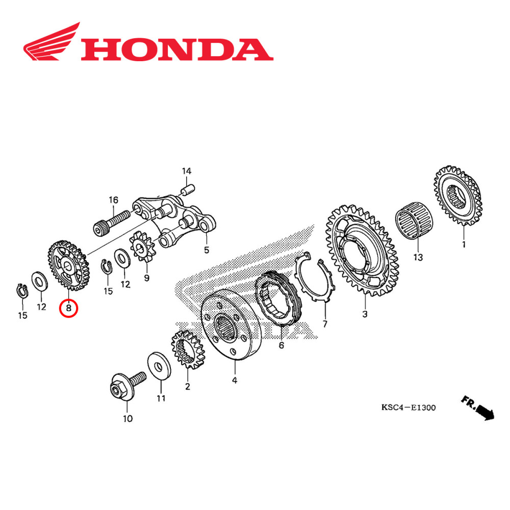 Engrenagem de Redução de Partida Original Honda para CRFX250 04/17 Dentes 53/10
