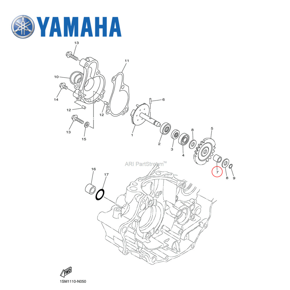 Espaçador do Eixo da Bomba D'Água Original Yamaha para YZ125 05/19 YZF250 14/18 YZ250FX 15/19 WRF250 15/19