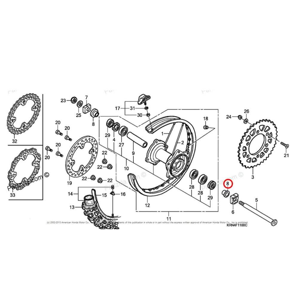 Espaçador de Roda Traseira Original Honda para CRF250/450 09/15