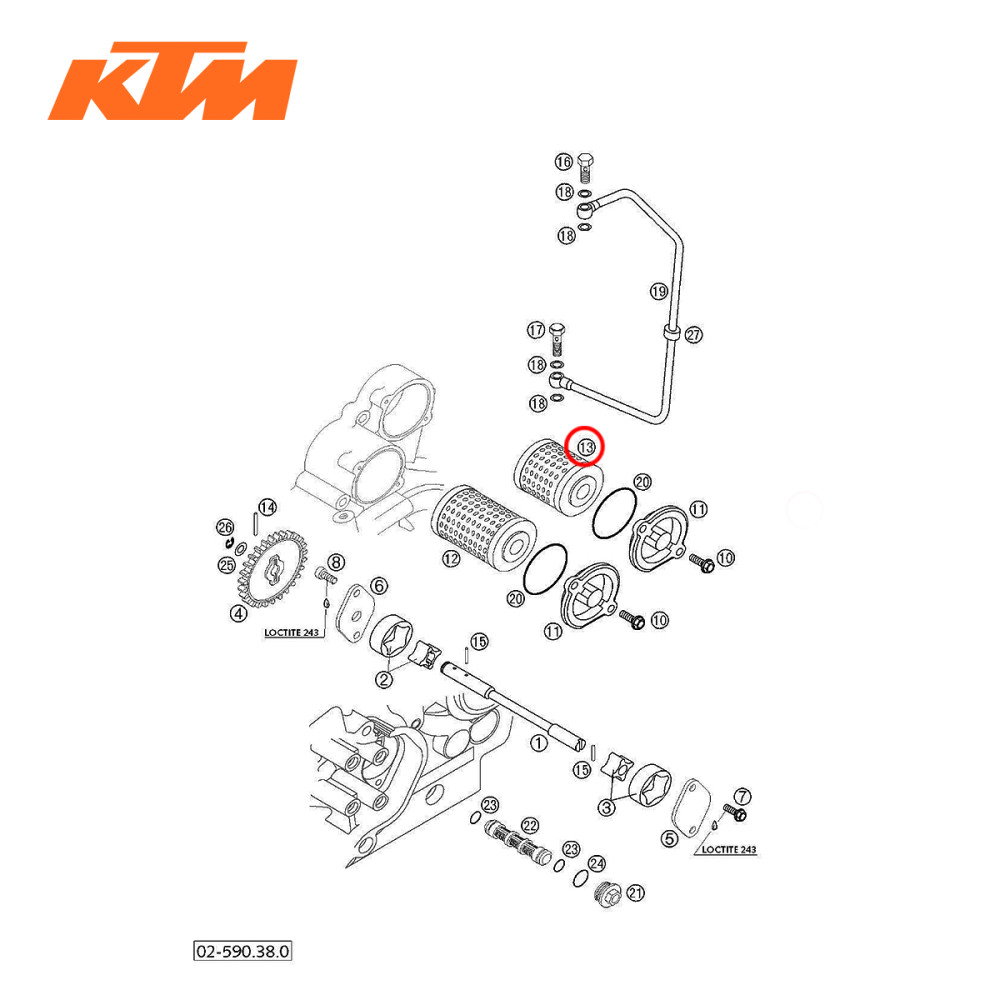 Filtro de Óleo Original KTM para EXC250 03/06 SX/MXC/EXC400/520 99/02 SX/EXC450/525 03/07 Pequeno