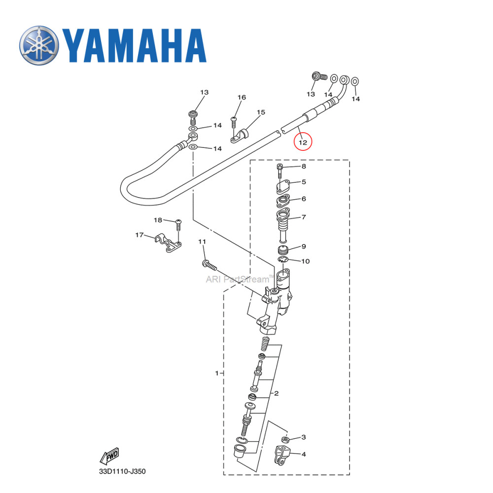 Flexível de Freio Traseiro Original Yamaha para YZ125/250 05/19 YZF250 06/19 YZ250FX 15/19 WRF250 07/19 YZF450 06/19 YZ450FX 16/19  WRF450 07/11 E 16/19