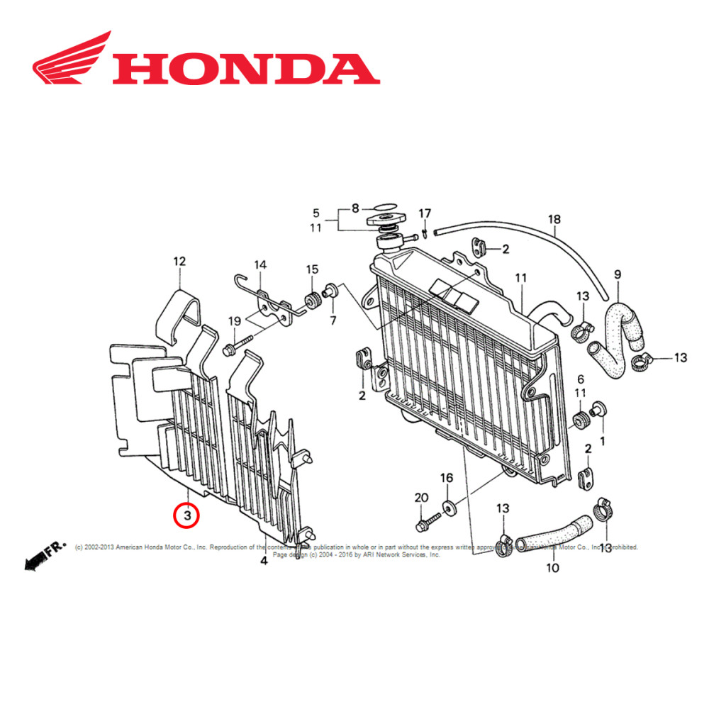 Grade do Radiador Direita Original Honda para CR250 97/99