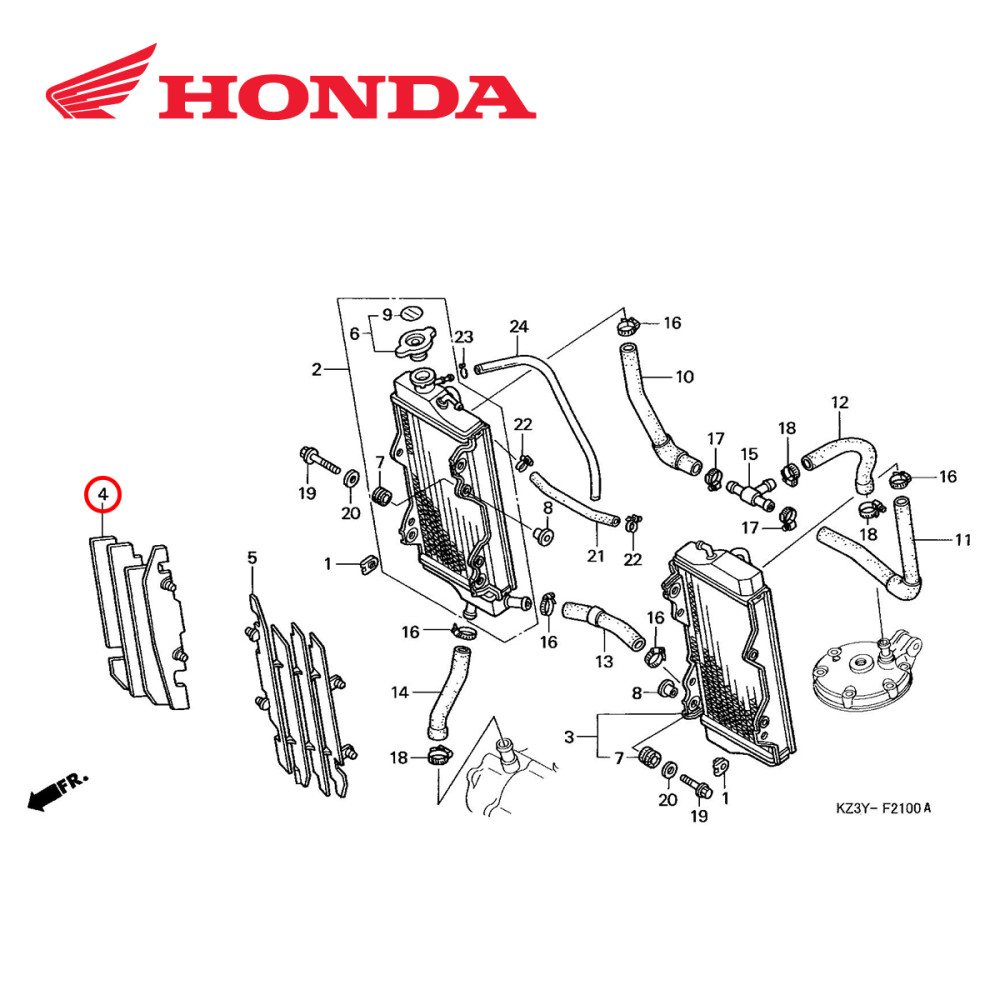 Grade do Radiador Direita Original Honda para CRF450 02/04 CR125/250 00/07
