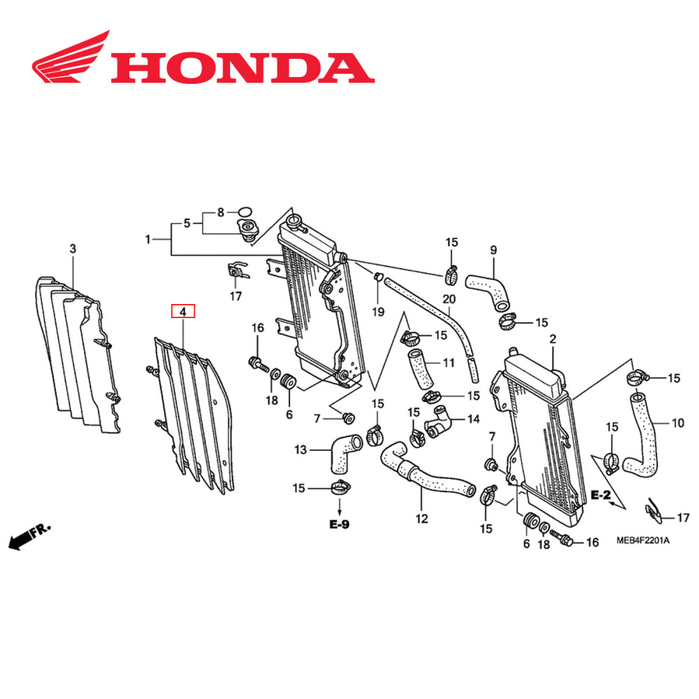 Grade do Radiador Esquerda Original Honda para CRF450 05/08