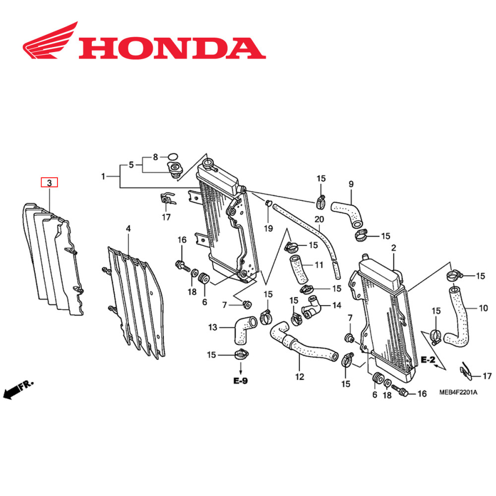 Grade do Radiador Direita Original Honda para CRF450 06/08