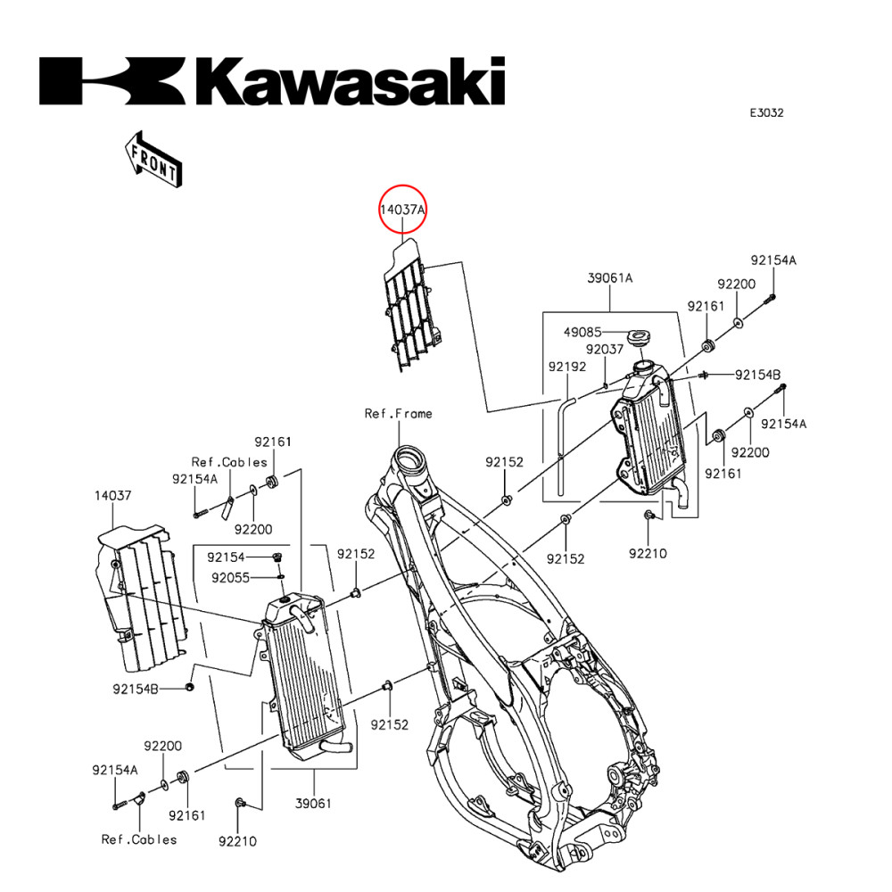 Grade do Radiador Direita Original Kawasaki Para KXF 250 21 KXF 250X 21 KXF 450 16/21 KXF 450X 21