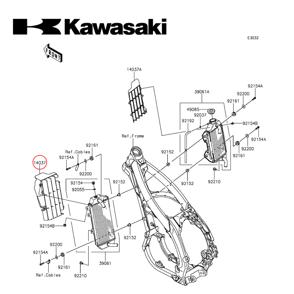 Grade do Radiador Esquerda Original Kawasaki Para KXF 250 21 KXF 250X 21 KXF 450 16/21 KXF 450X 21