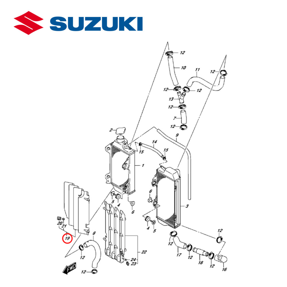 Grade do Radiador Direita Original Suzuki para RMZ250 10/16