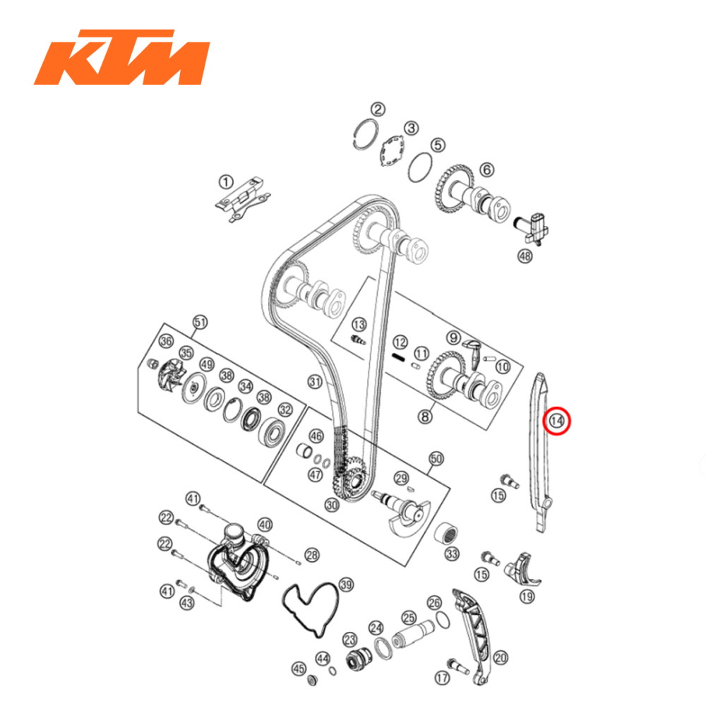 Guia da Corrente de Comando Original KTM SX-F/XC-F250 13/15 XCF-W250 14/16 SX-F/XC-F350 11/15 EXC-F/XCF-W350 12/16