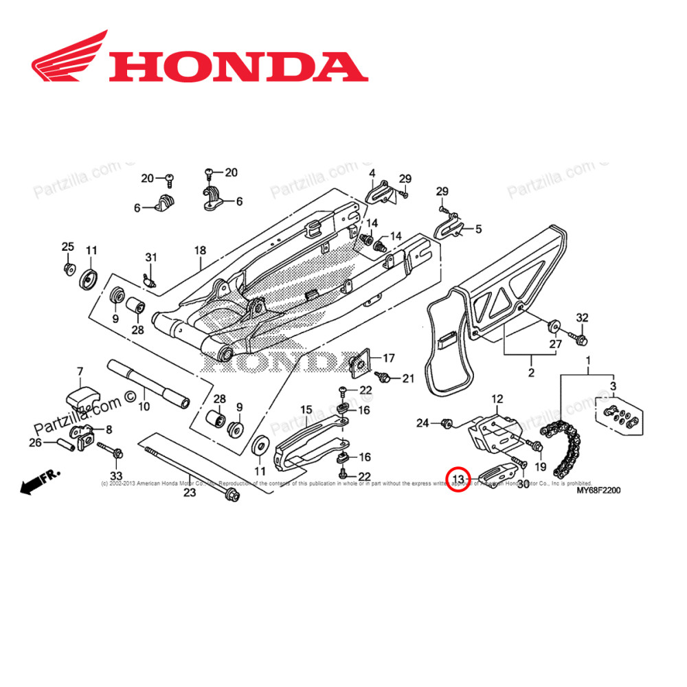 Guia de Corrente Traseiro Original Honda CRF 150/CRF 230 (Refil)
