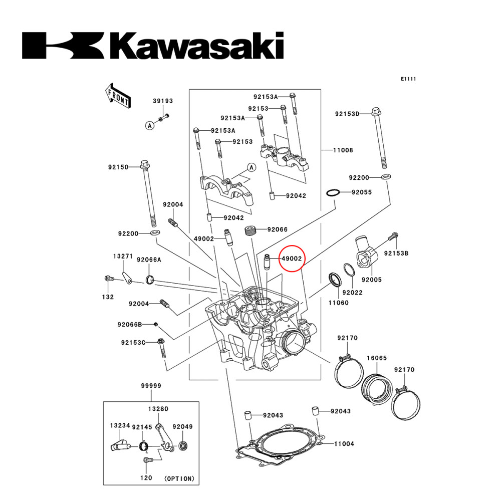 Guia da Válvula de Admissão ou Escape Original Kawasaki para KXF450 06/08