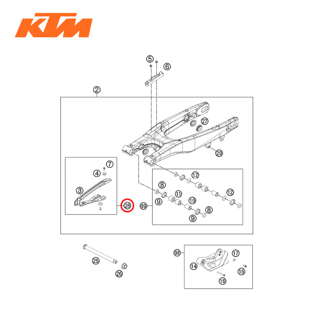 Guia Deslizante Dianteiro Original KTM para SX125/150/250 12/17 SX-F/XC-F250/350/450 11/17 HUSQ TC/TE/FC/FE 14/17