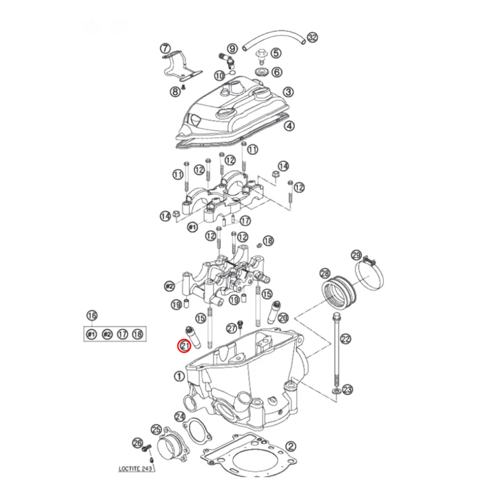 Guia da Válvula de Escape Original KTM SX-F250 08/11 XC-F 08/09 XCF-W250 08/11