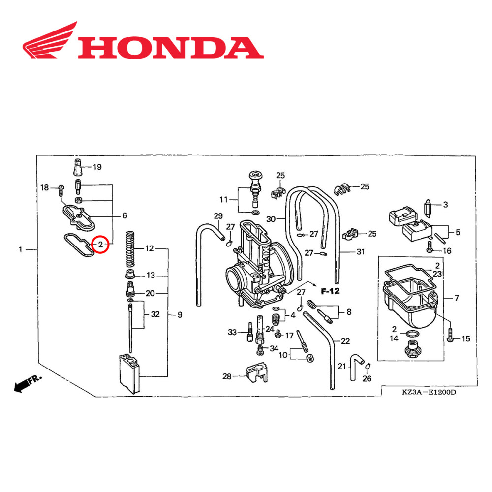 Junta para Cuba do Carburador Original Honda para CR125 00/01 CR250 01/03