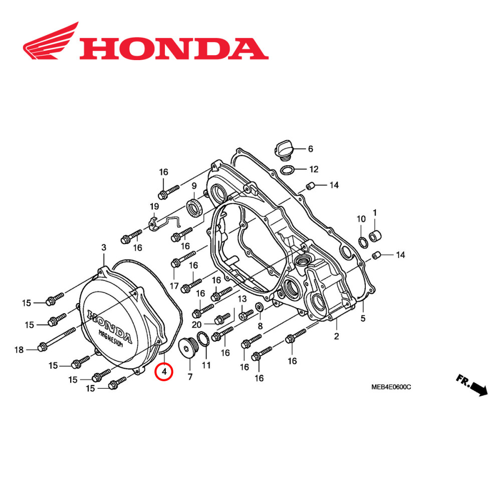 Junta da Tampa de Embreagem Original Honda para CRF450 02/16 CRFX450 05/17 Pequena