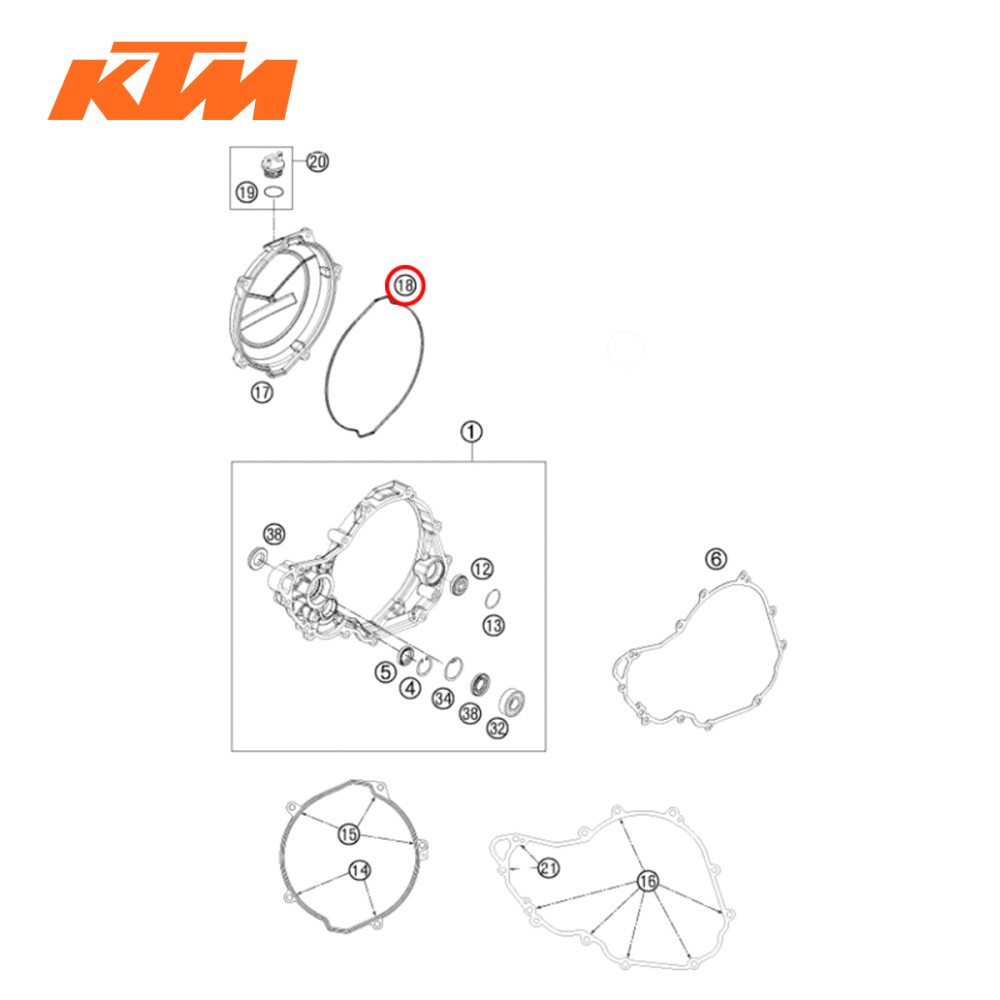 Junta da Tampa de Embreagem Original KTM para SX-F250 13/14 SX-F350 11/14