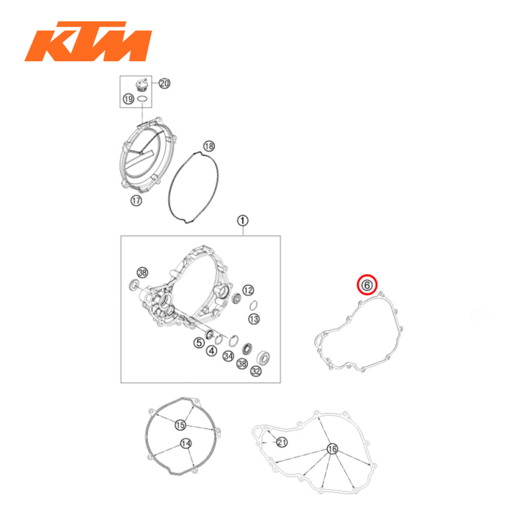 Junta da Tampa de Embreagem Original KTM para SX-F250 13/14 SX-F350 13/14 Grande