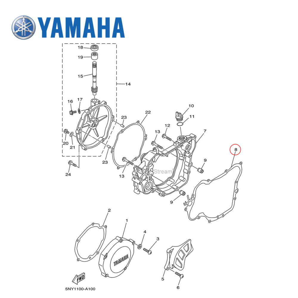 Junta da Tampa de Embreagem Original Yamaha para YZ125 94/04 Grande
