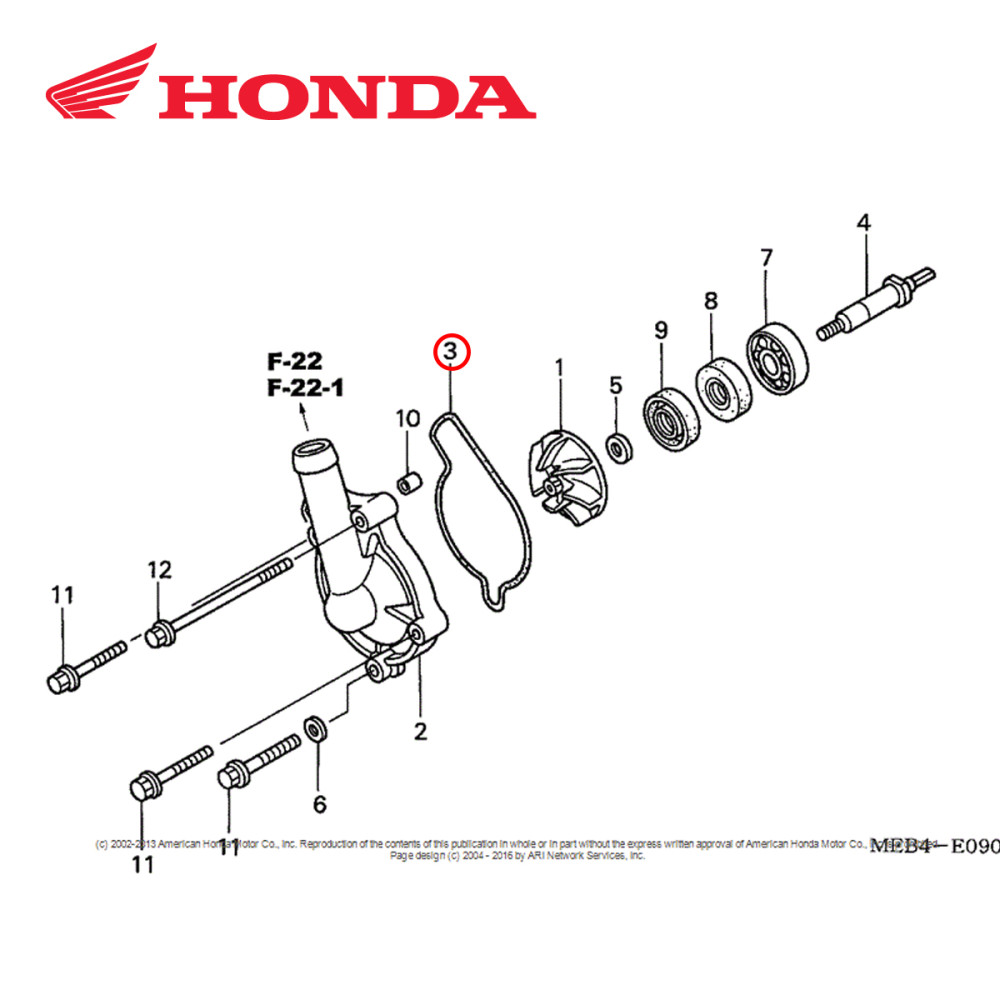 Junta da Tampa da Bomba D'Água  Original Honda para CRF 450 02/08 CRF 450X 05/15