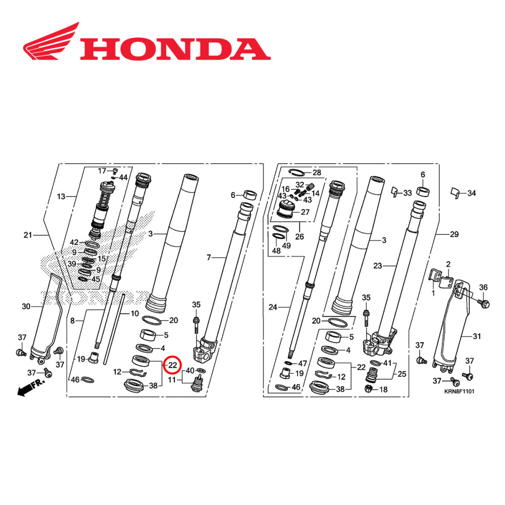 Kit Retentor de Garfo e Pó Original Honda CRF 250R 15/19 CRF 250RX 19 CRF 450R 17/19 CRF 450X 19 CRF 450RX 17/19 (1 Lado)
