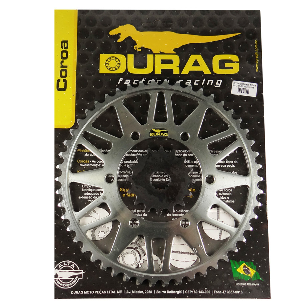 Kit Relação Durag Coroa + Pinhão para Triumph Tiger 800 11/16 (16x50x525) (Aço 1045)