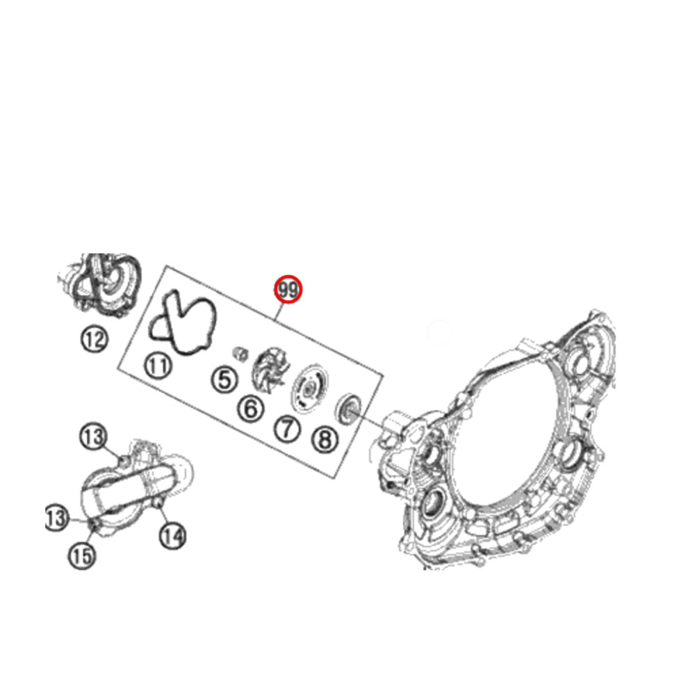 Kit Reparo da Bomba D'Água Original KTM para SXF/XCF/XCW450 EXC/XCW500 12/16 (Junta/Rotor/Retentor)