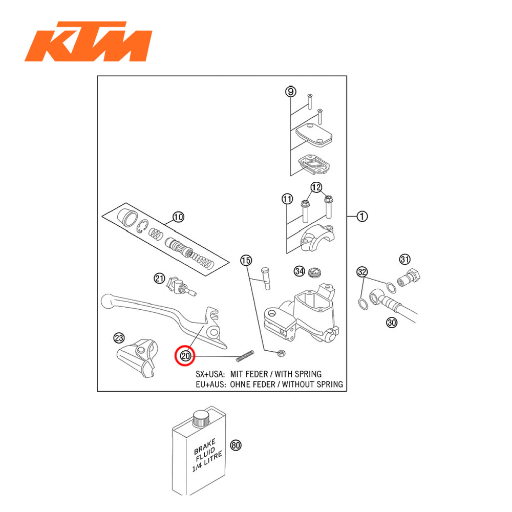 Manete de Freio Brembo Original KTM Laranja