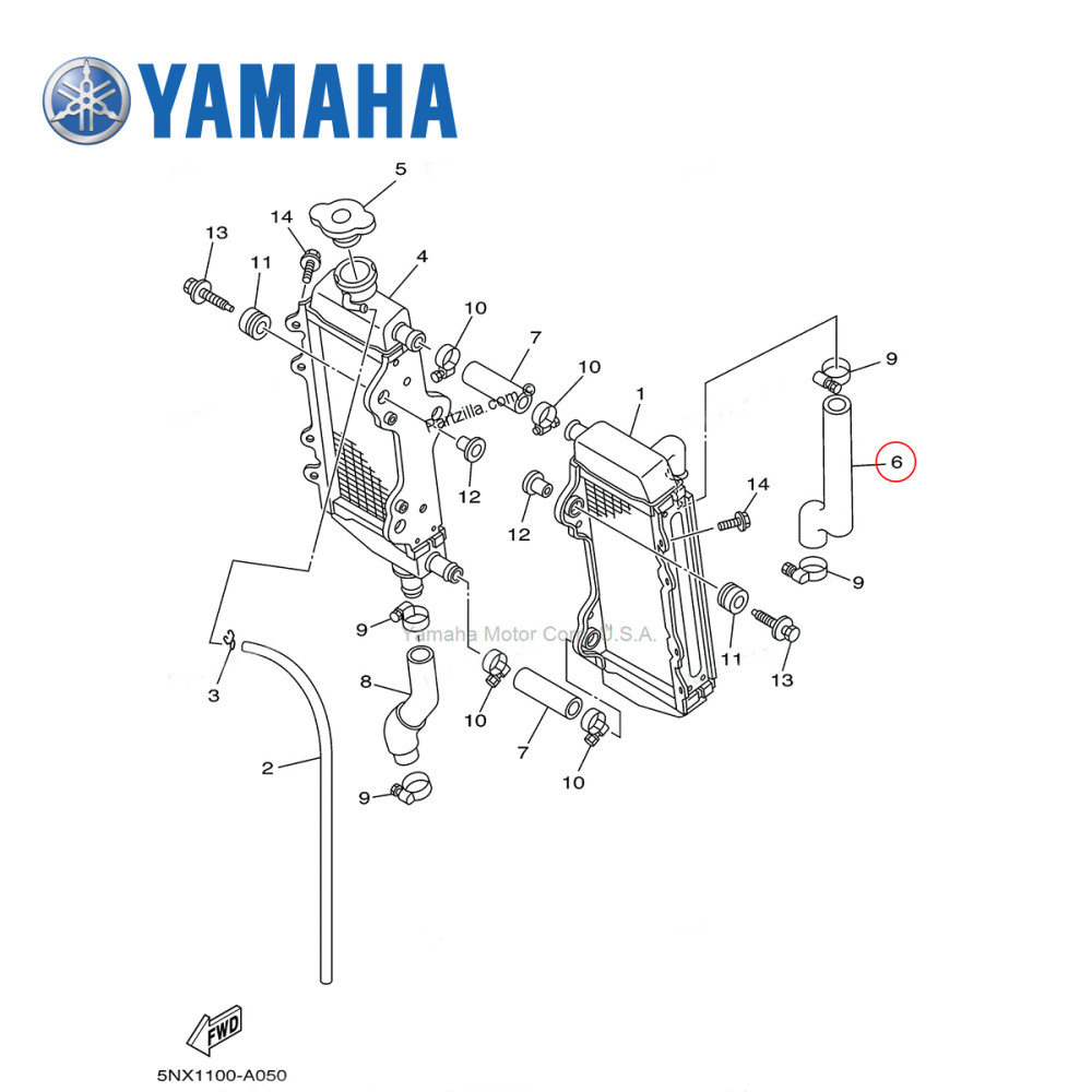 Mangueira de Água Original Yamaha para YZ250 99/02