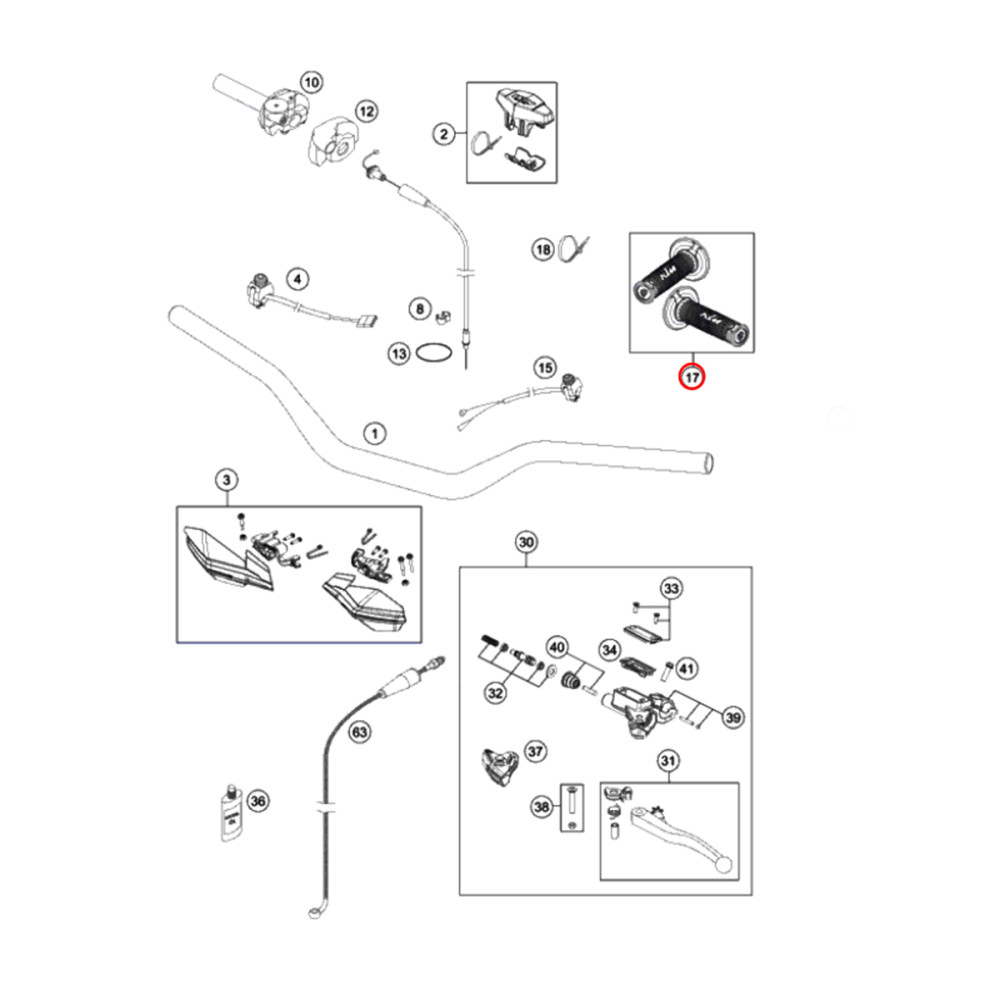 Manopla Original KTM para KTM 13/16 (Par) Sem Tubo (Preta/Laranja) (Par)