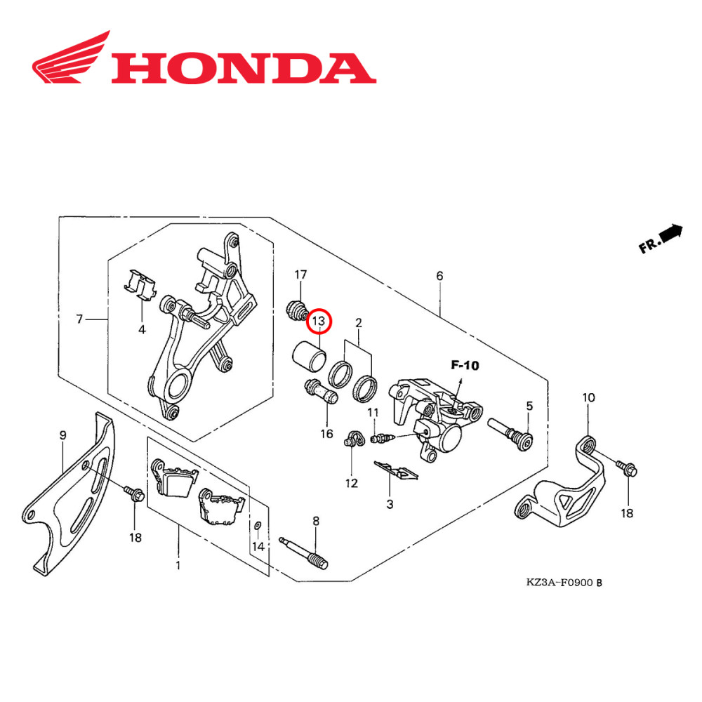 Pistonete de Freio Dianteiro Original Honda para CR125/250 02/ 07 CRF150 07/09+12/15 CRF250 04/15 CRF250X 04/09+12/13+15 CRF450 02/15 CRF450X 05/09+12/14