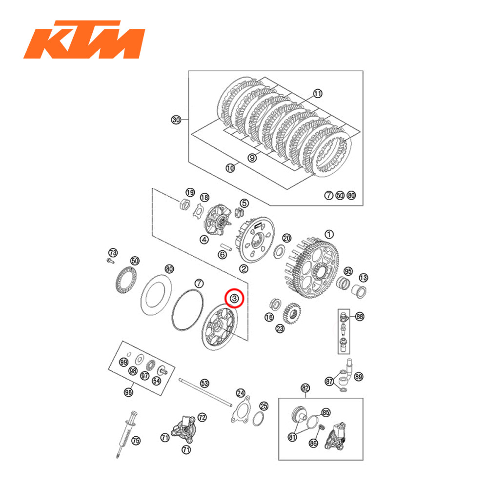 Platô de Embreagem Original KTM para SX/XCW/XCFW/EXCF250/300/350 15/16 XCW450 15