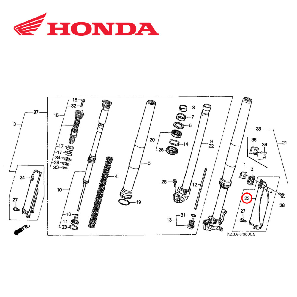 Protetor de Bengala Original Honda para CR125/250 04/07 CRF250/450 04/14 CRF250X 06/17 CRF450X 05/17 Lado Esquerdo