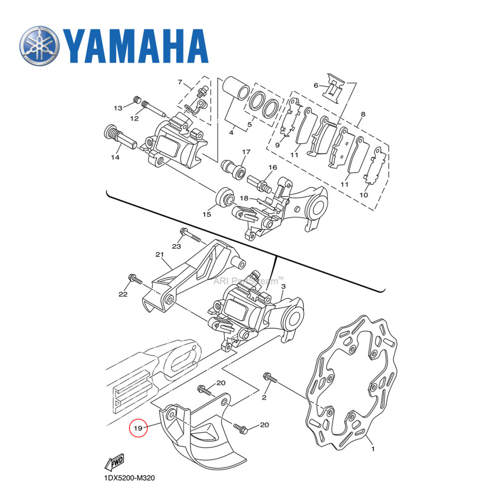 Protetor do Disco Traseiro Original Yamaha YZ 125/250 06/14 YZF 250/450 06/09 WRF 250 06/13 WRF 450 06/11