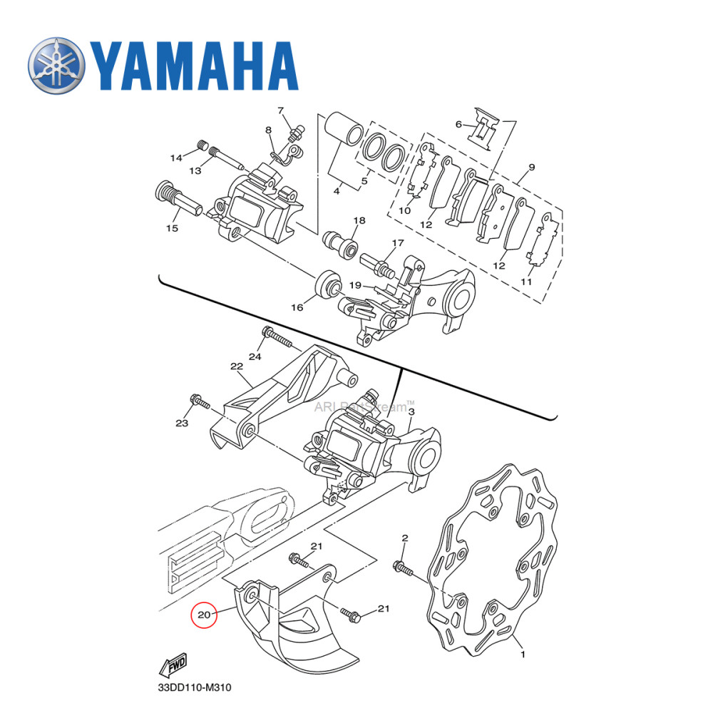 Protetor do Disco Traseiro Original Yamaha Para YZF 250 10/21 YZF 250X 15/21 WRF 250 15/21 YZF 450 10/21 YZF 450X 16/21 WRF 450 12/21