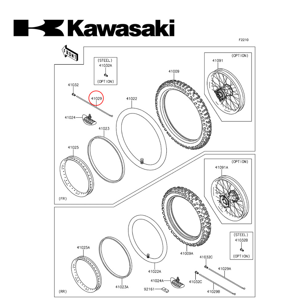 Raio Dianteiro Original Kawasaki para KX250 06/07 KXF250/450 06/19 KLX450 08/19
