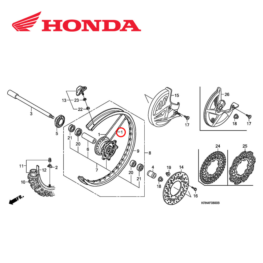 Raio Original Honda para CR125/250 02/07 CRF250/450 02/05 CRFX250/450 05/17 Dianteiro 240mm