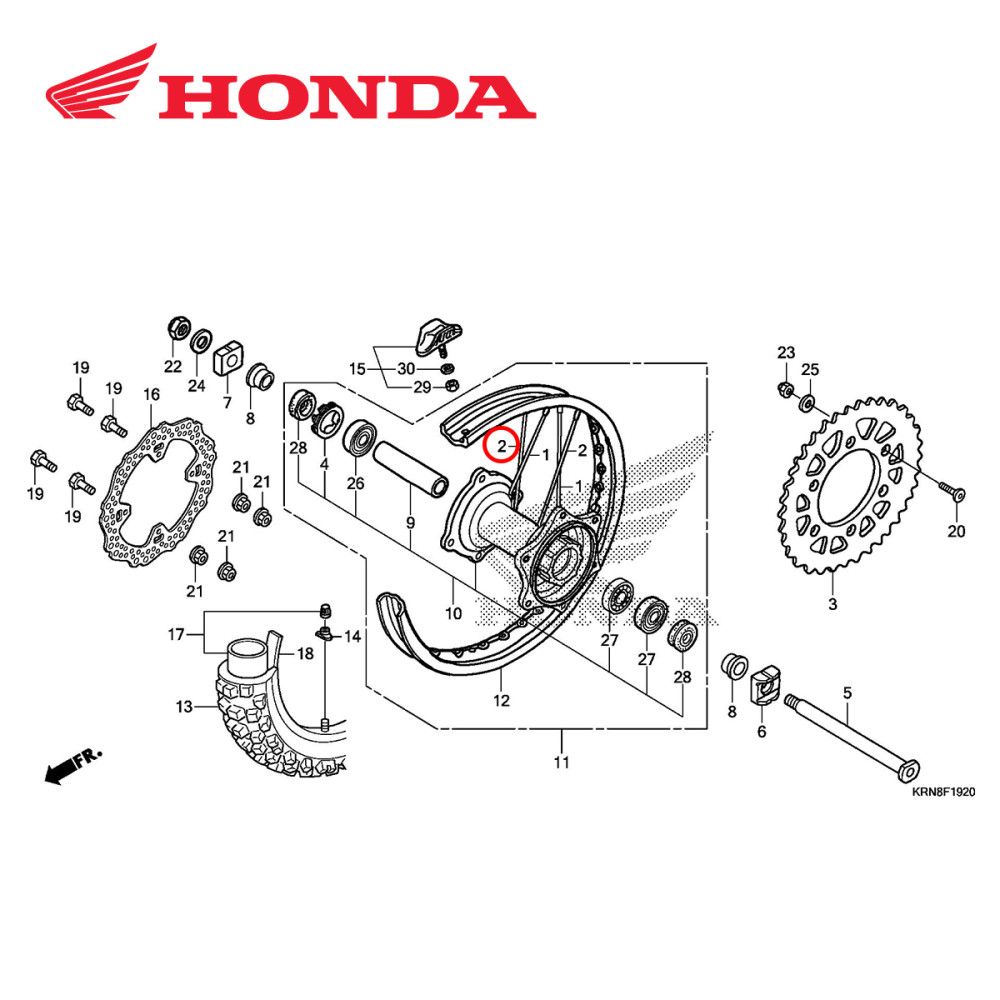 Raio Original Honda para CRF250/450 04/19 Traseiro Externo
