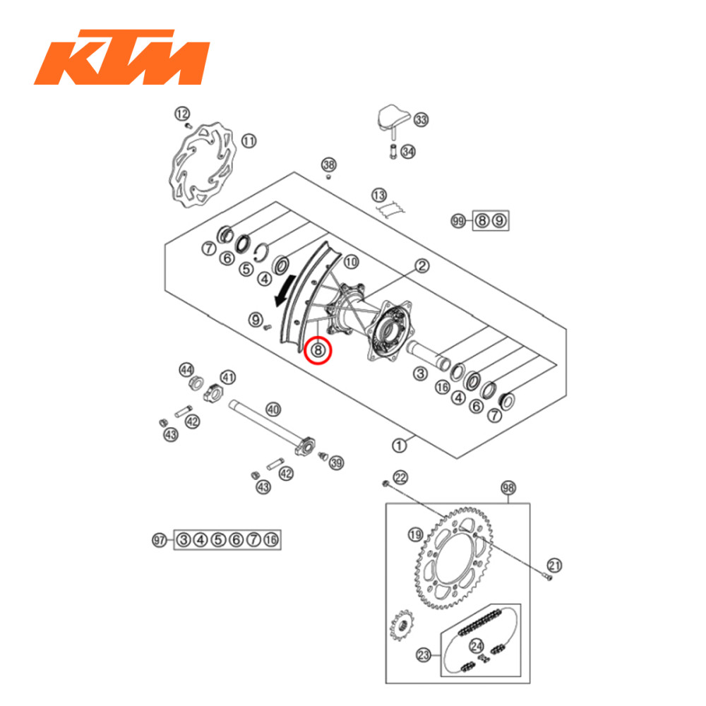 Raio Original KTM para KTM 13/14 M4,5X205-19 Traseiro