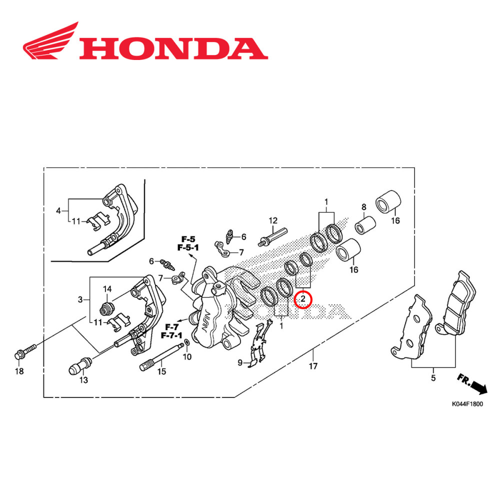 Reparo da Pinça de Freio Dianteiro Original Honda para CR125/250 02/07 CRF150 07/15 CRF250 04/15 CRFX250 04/09+12/13+15 CRF450 02/15 CRFX450 05/09+12/14