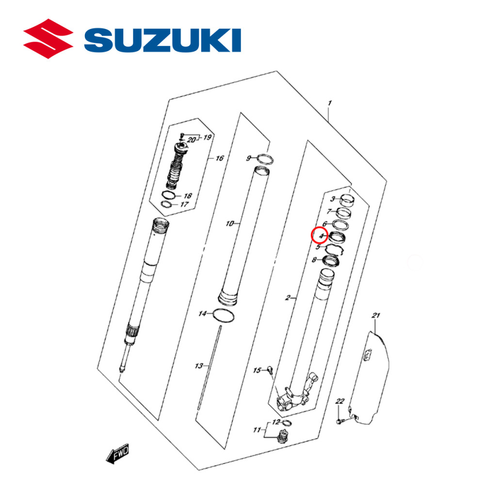 Retentor de Garfo Original Suzuki para RMZ250 13/15 RMZ450 13/14