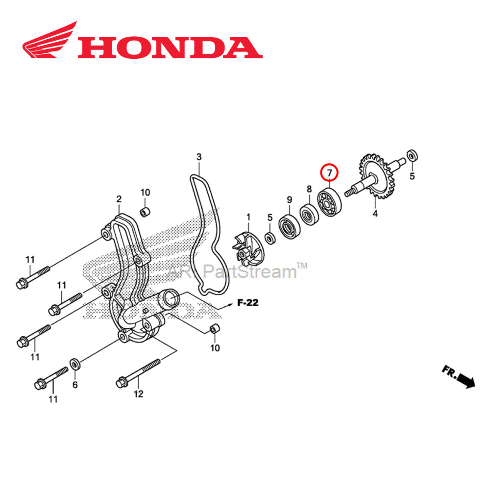 Rolamento da Bomba D'Água Original Honda para CRF250 04/09 CRFX250 04/17 CRF450 02/08 CRFX450 05/17 12X28X7
