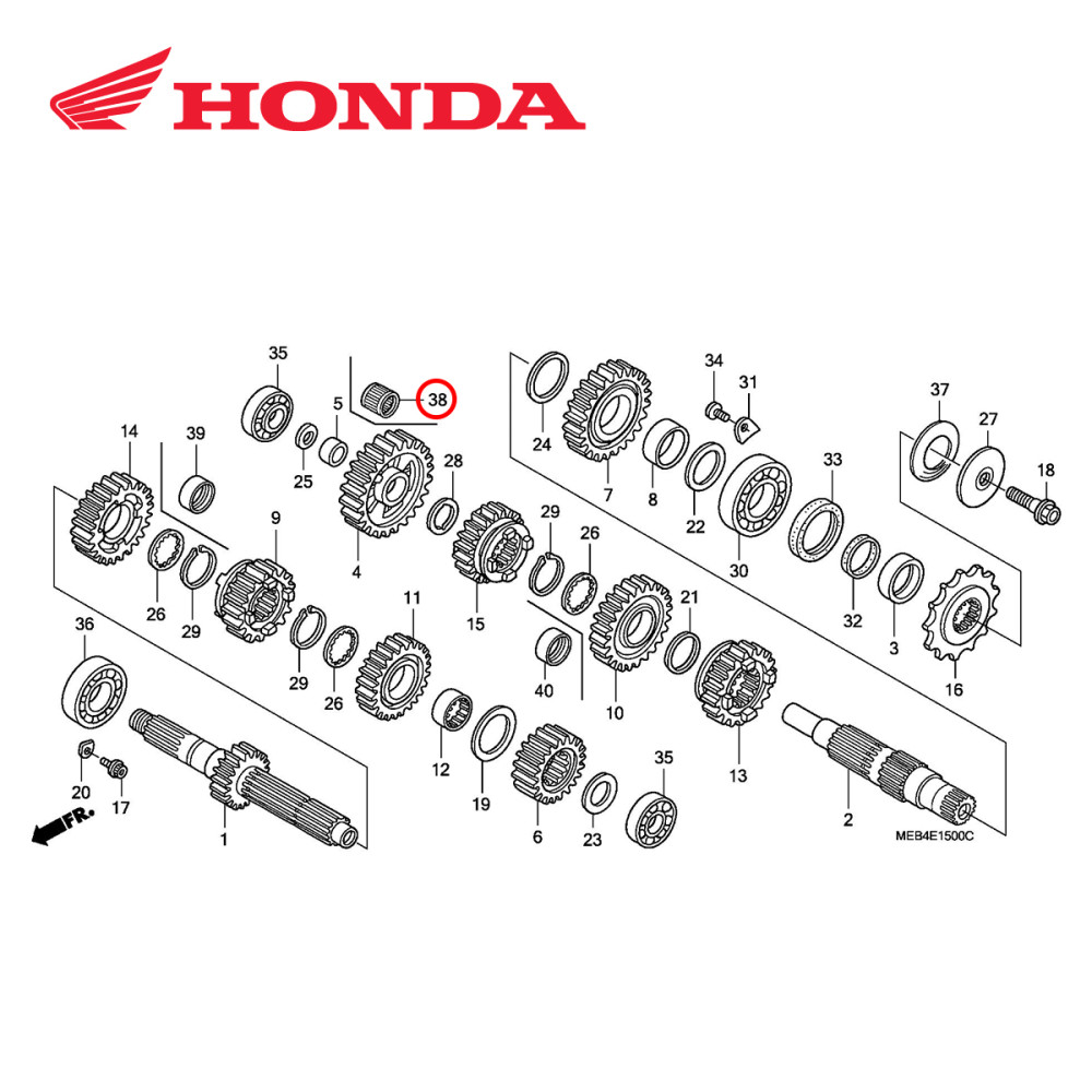 Rolamento de Transmissão Original Honda CRF 450R 05/19 CRF 450X 05/17 CRF 450RX 17/19 (Agulha 19X22X9,8)