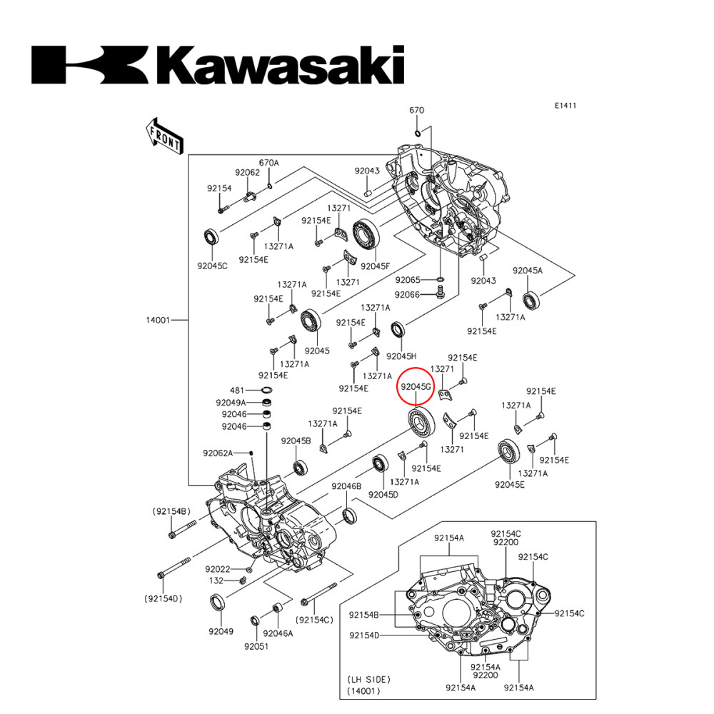 Rolamento do Virabrequim Original Kawasaki para KXF450 09/19 KLX450 18/19 (Esquerdo)
